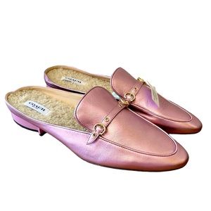Coach Irene Metallic Pink Barbie Shearling Mule Shoes New